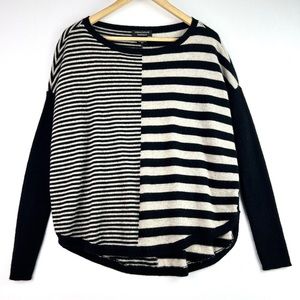 Lord & Taylor Black & Beige Abstract Striped Oversized Sweater - 100% Cashmere